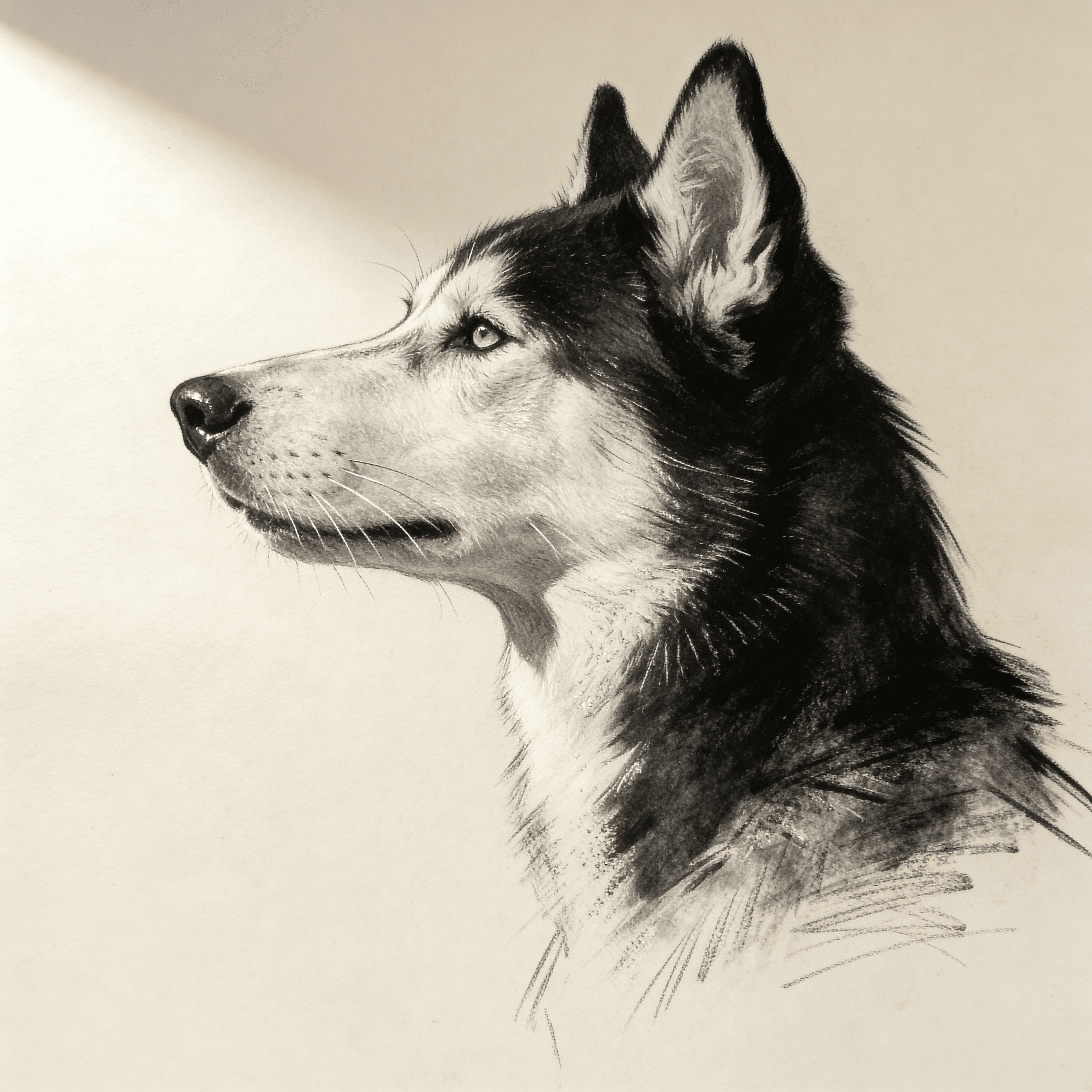 Charcoal Sketch style portrait of a dog