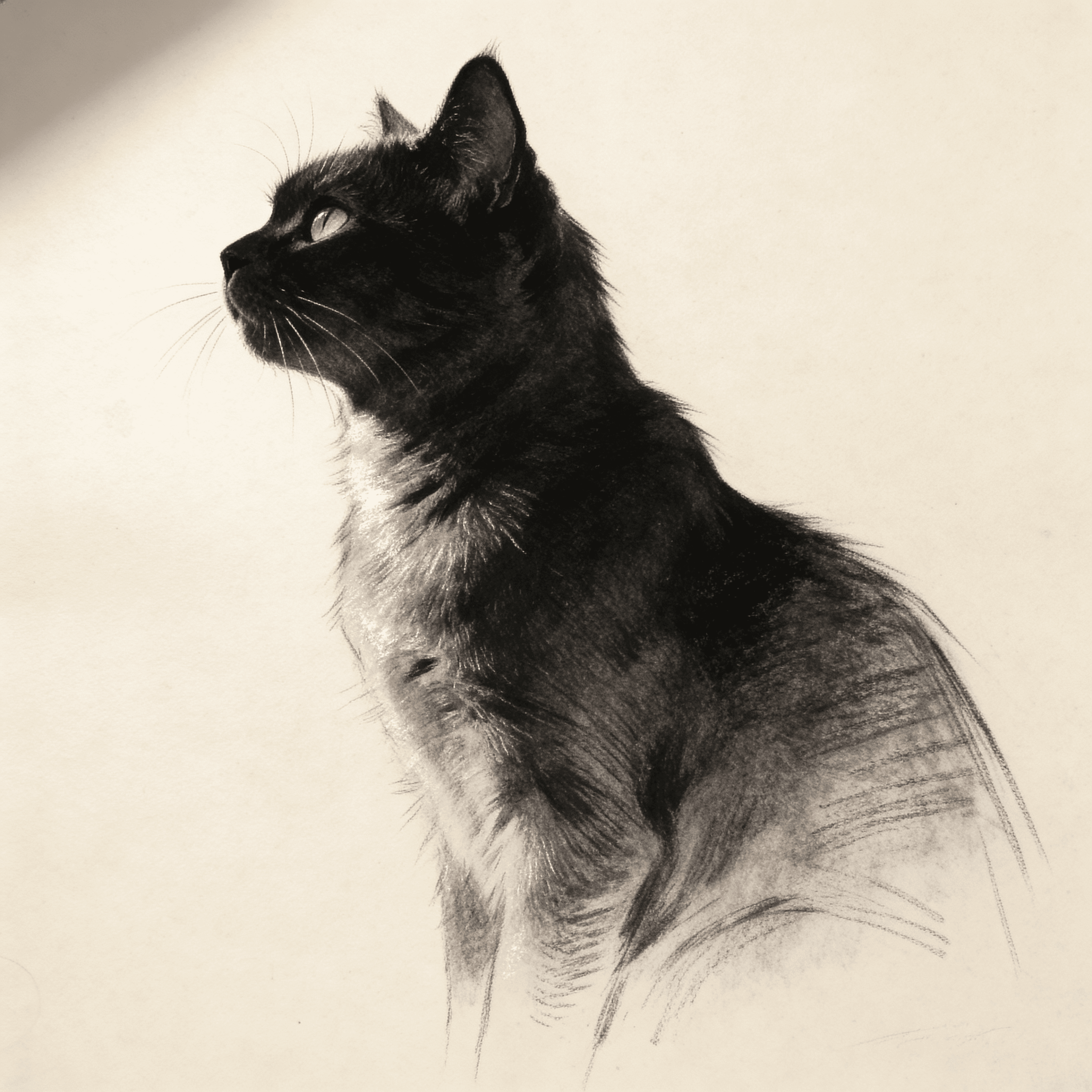Charcoal Sketch style portrait of a cat