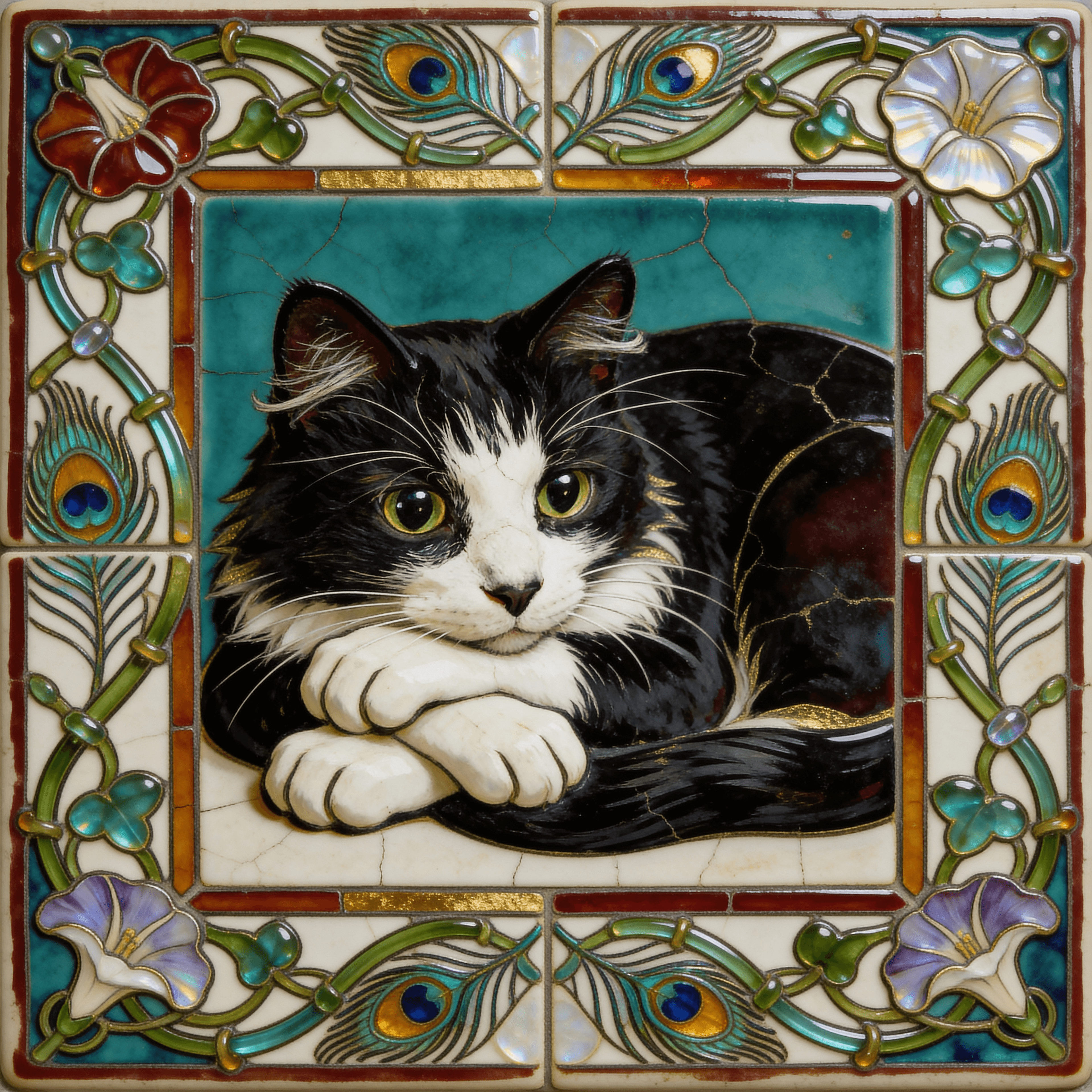 Art Nouveau style portrait of a cat