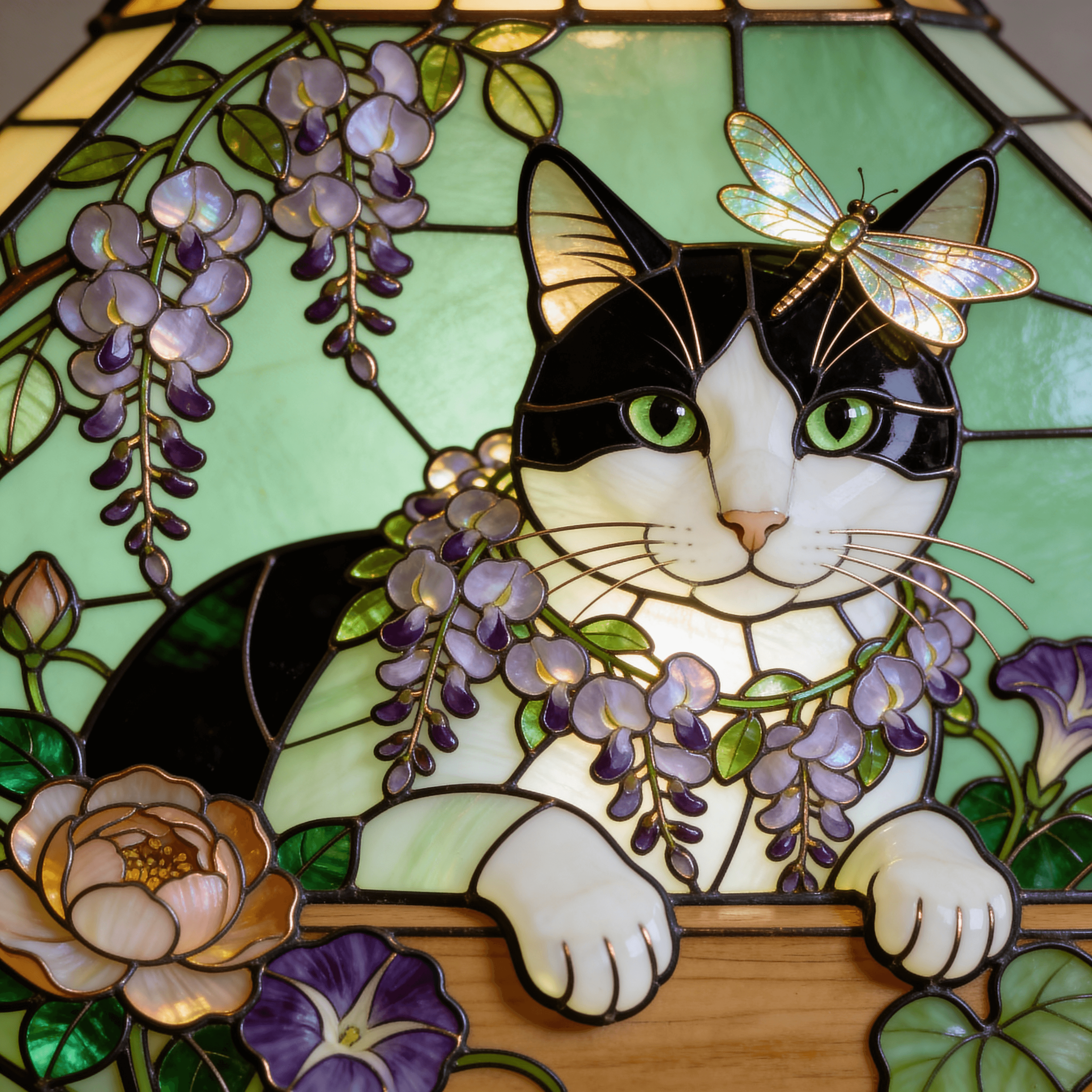 Stained Glass style portrait of a cat