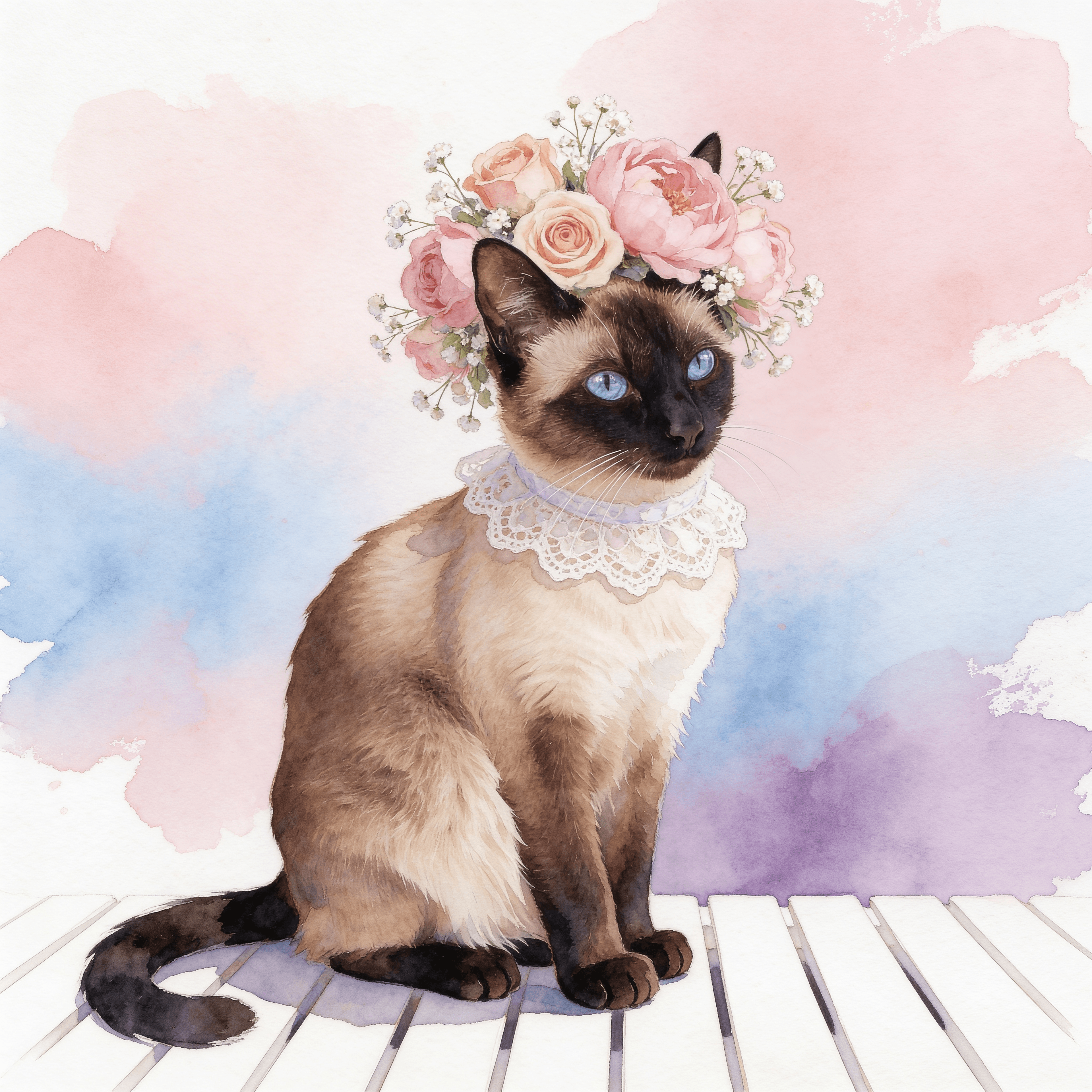 A gentle watercolour memorial portrait of a beloved cat