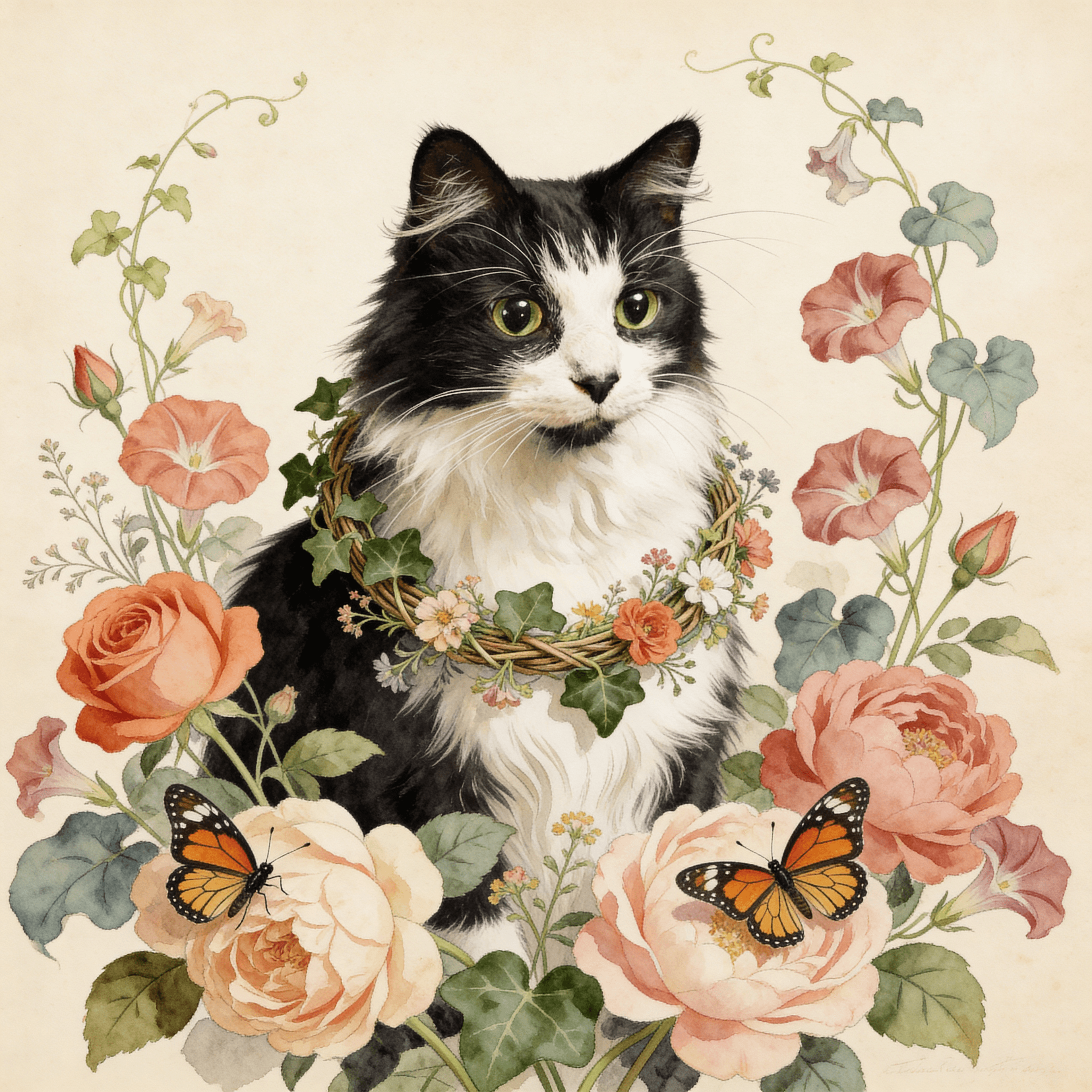 Watercolor style portrait of a cat