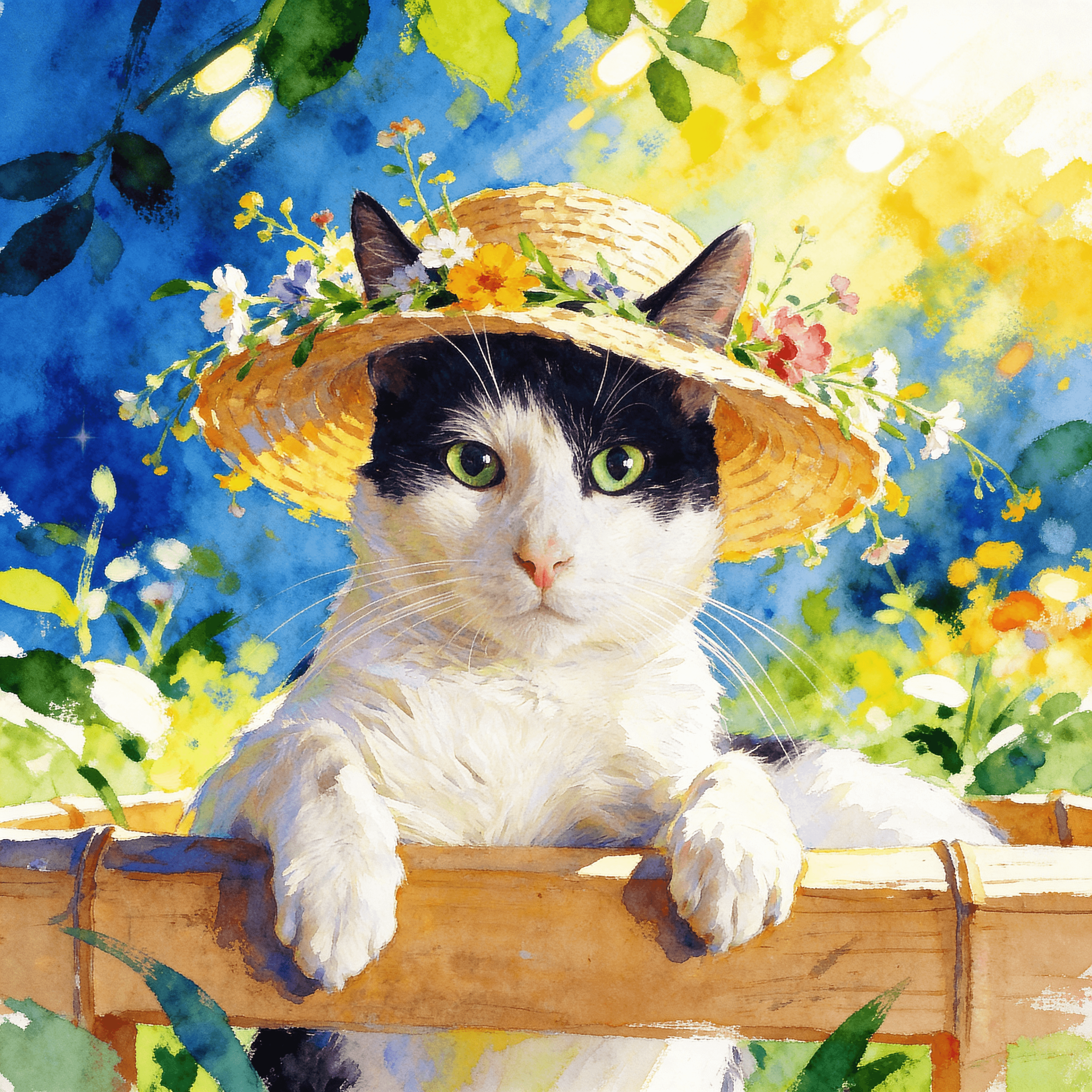 Watercolor style portrait of a cat