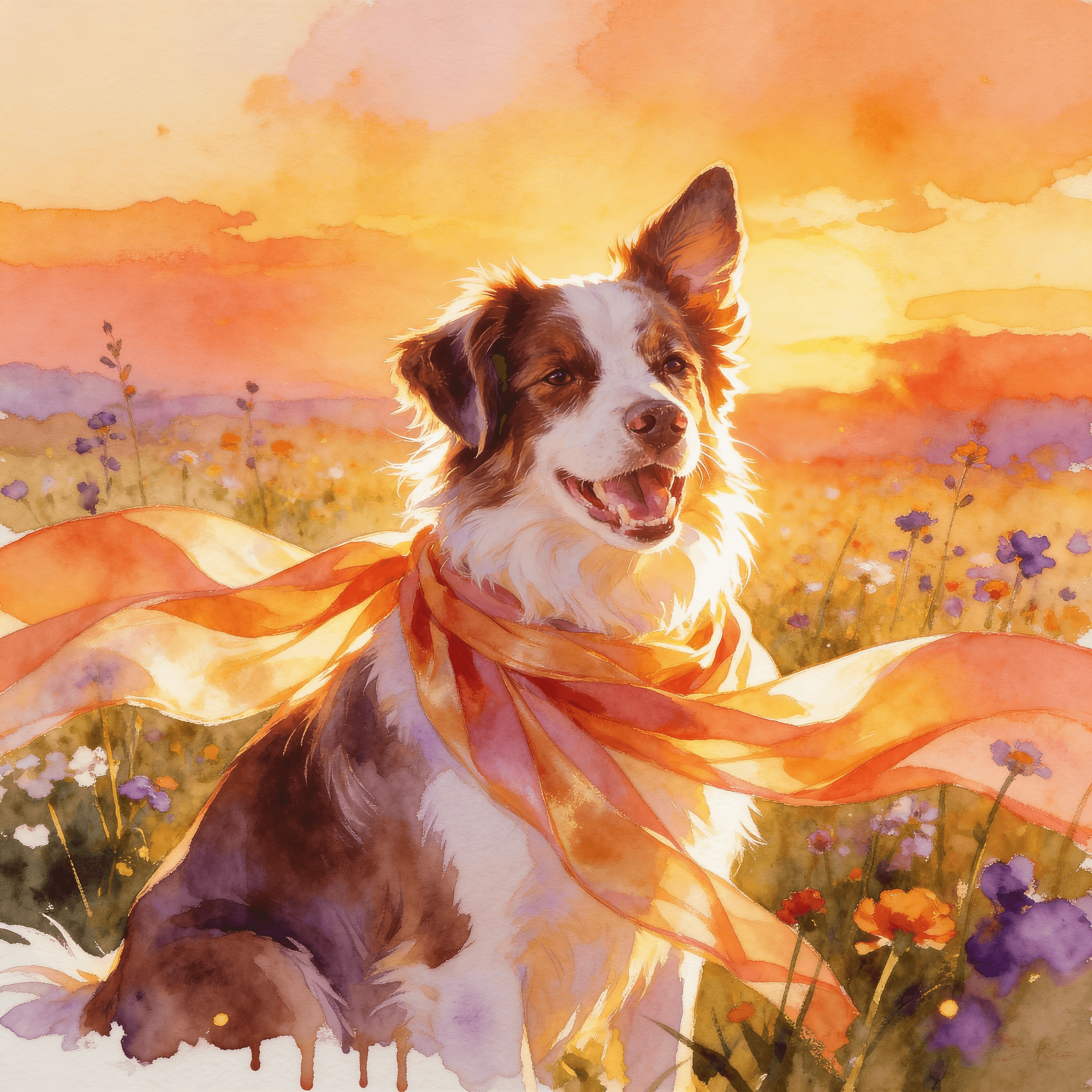 Watercolor style portrait of a dog